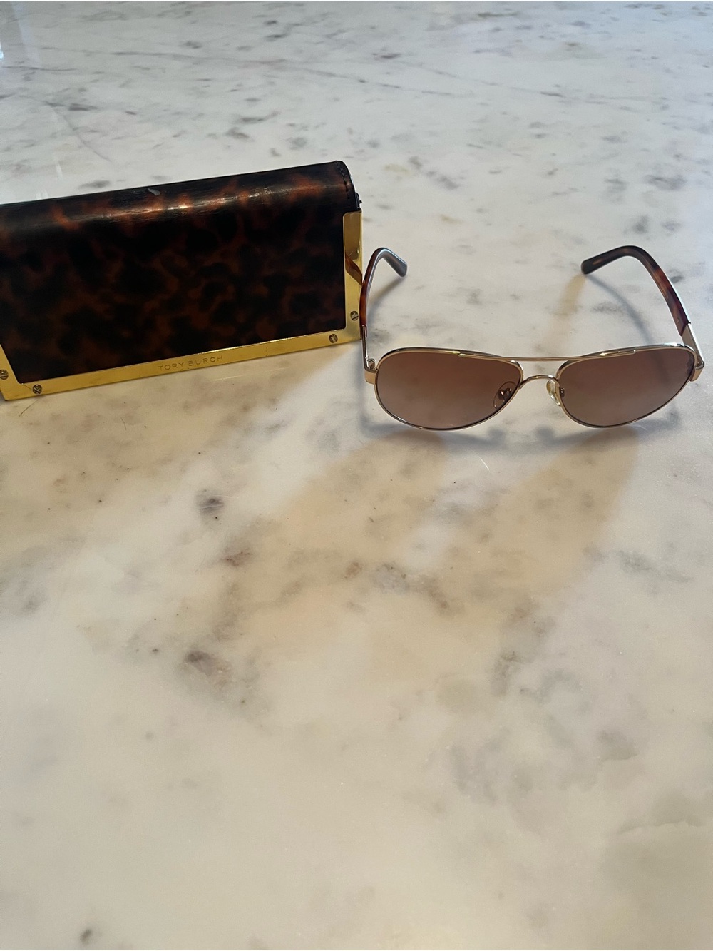 Tory Burch Gold Frame Sunglasses with Brown Gradient Lenses